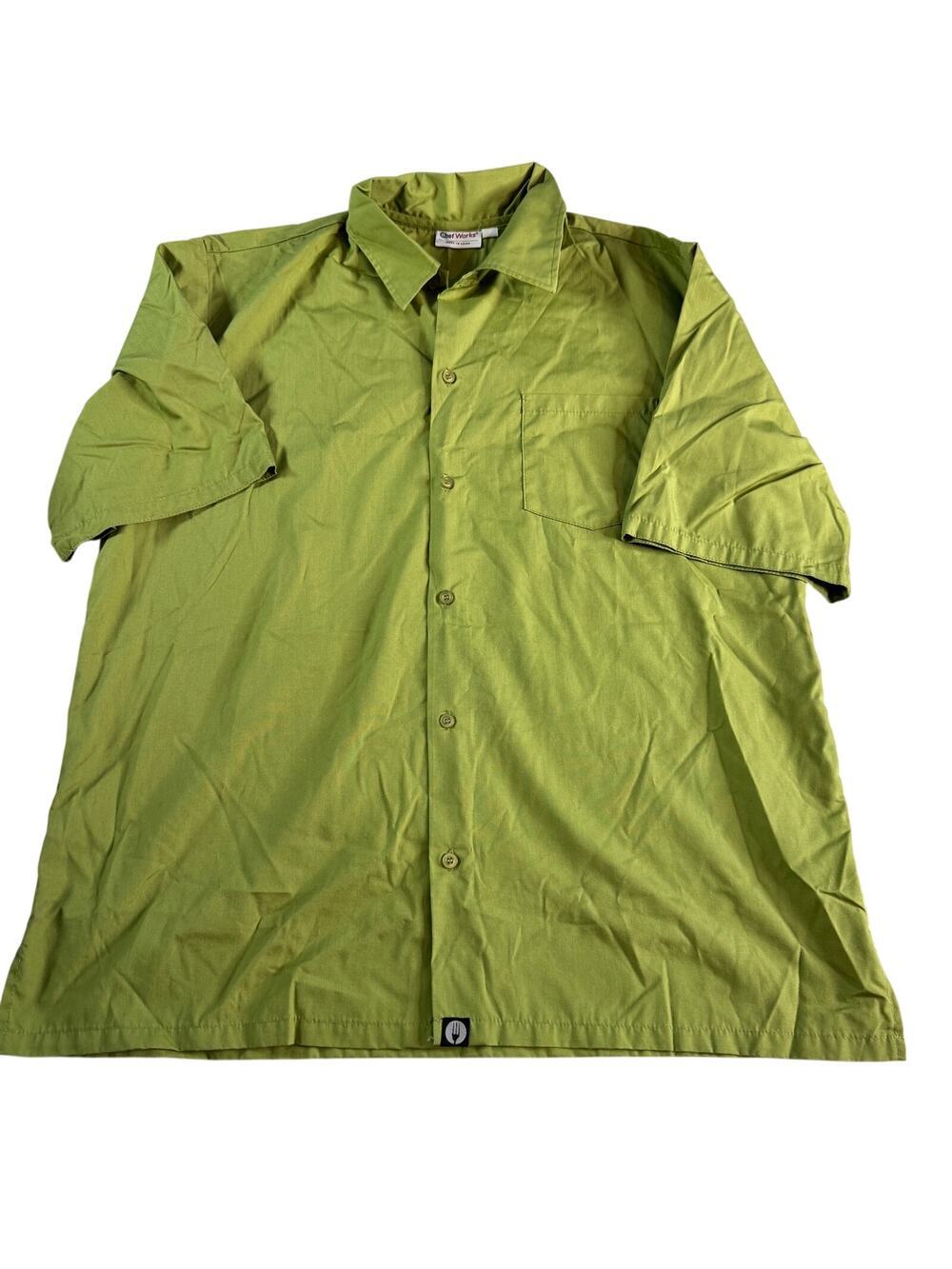 Chef Works Lime Green Chef Shirt Size Large Short Sleeve 65/35 Uniform Kitchen